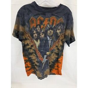AC/DC Tie Dye Graphic Band T-Shirt Black Orange Rock Concert Tee Small
